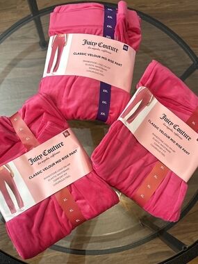 Juicy Couture Velour Mid Rise Pants - Bright Pink